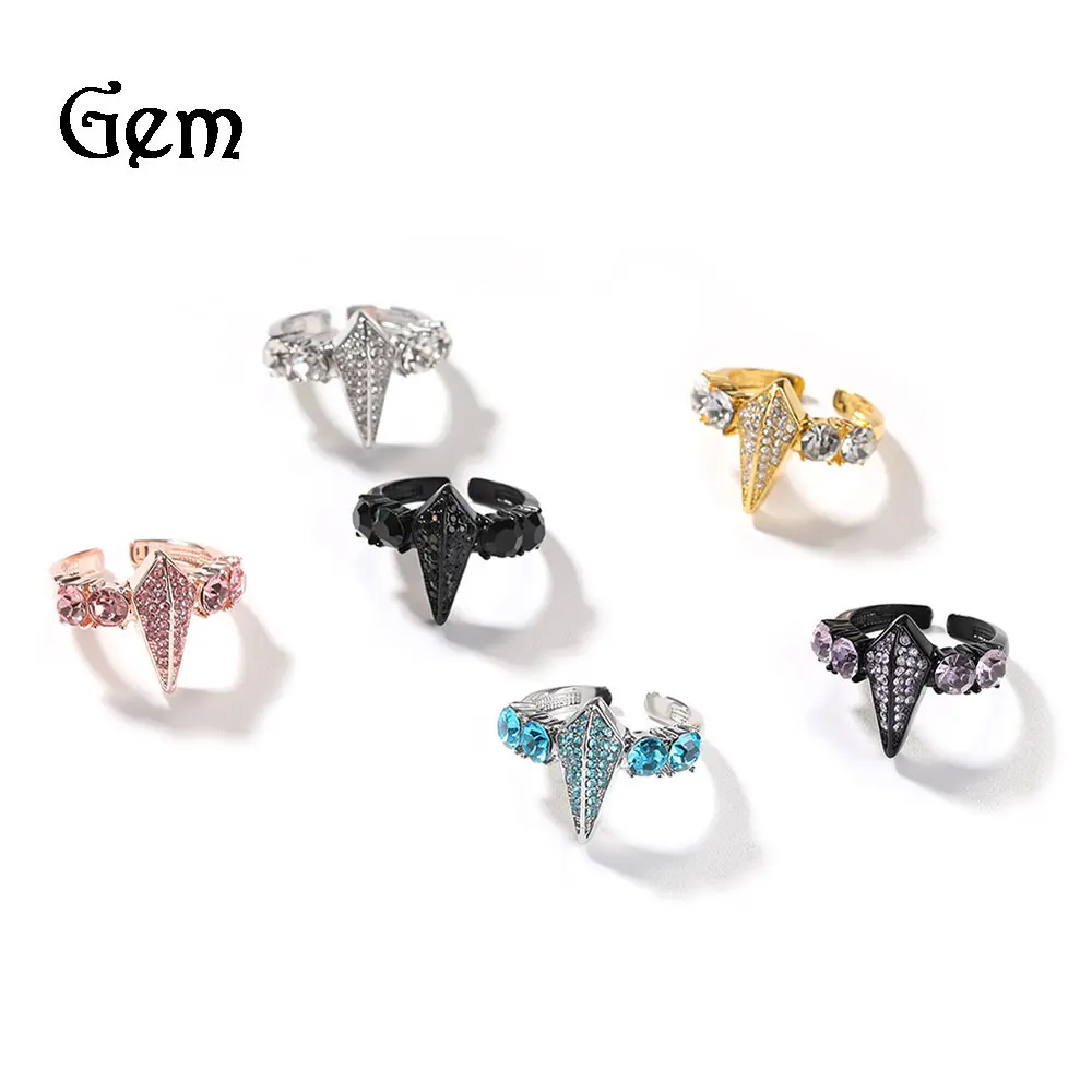 Hip-Hop Inlaid Diamond Alloy Black Panther Ring for Men, Niche Exaggerated Adjustable Open Ring, Vintage Jewelry, Birthday Party Gift