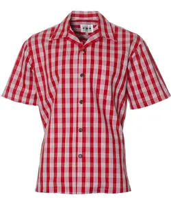 Classic Hawaiian Paniolo Palaka Plaid Shirt for Men in Red