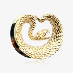 A Pair of Golden Brass Vicious Viper Snake Saddle Tunnel Plug