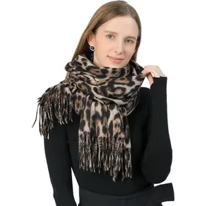 Women's Leopard-Print-Winter-Scarf Soft Cashmere Feels Warm-Shawl Scarves Long Blanket Wraps