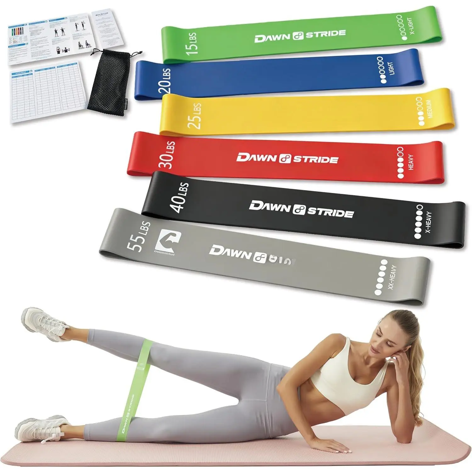 6-Levels Resistance Exercise Loop Bands Set - Elastic Workout Bands for Yoga, Strength , Physical  - Guide, Fitness Card & Carry Bag