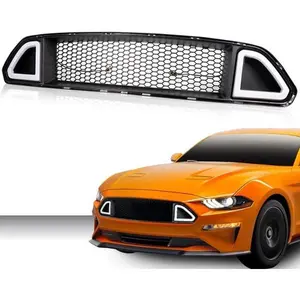 Front Upper Mesh Grille W/ DRL LED Light Fit For 2015 2016 2017 Ford Mustang