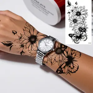 Sketch flower tattoo sticker Sketch snake tattoo sticker Rose flower black and white flower new style