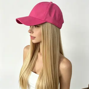 Long Straight Blonde Hair Cap Wig Lazy Day Essential 2-in-1 Pink Baseball Hat with Attached Synthetic Hair for Daily Wear