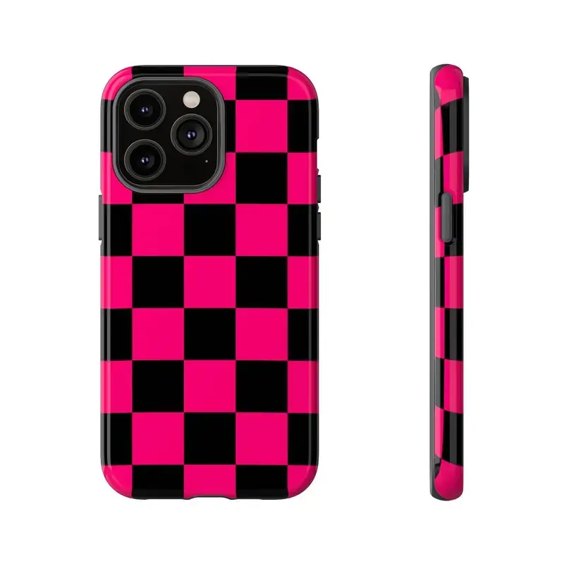 Hot Pink and Black Checkerboard Phone Case  Tough Case for Iphone