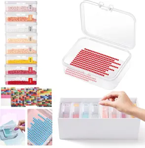 8pcs Diamond Painting Trays with Lids, 2-in-1 Beads, Gems & Drills Storage and Line-Up Accessories for Diamond Painting