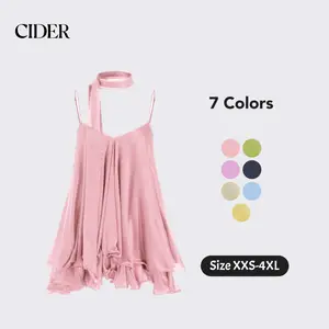 Cider Sequin V-Neck Halter Ruffled Hem Oversized Mini Dress With Scarf