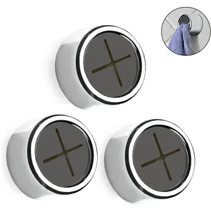 3 Pieces Round Adhesive Kitchen Towel Hooks, Premium Chrome Finish, Easy Installation Wall Mount Hand Towel Hook, Ideal for Bathroom Shower Outdoor Towel Holders