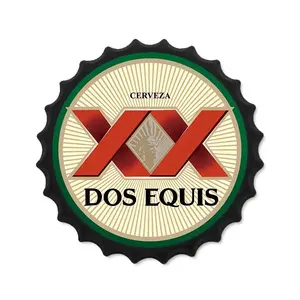 Vintage Beer Metal Bottle Cap Sign, 13.7 Inch, DOS EQUIS Retro Wall Decor for Bar, Man Cave, Garage, Universal Holiday, No Electricity Needed, Wall Mount, Featherless