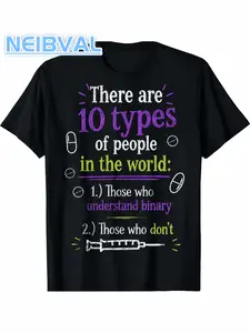 Unisex Crew Neck Graphic Tee, Vintage Washed Oversized Top, Binary Code Medical Joke Text Syringe Pill Print, Loose Summer Streetwear Urban Office Outfit, Nerdy Geek Humor Y2K Couple Tops