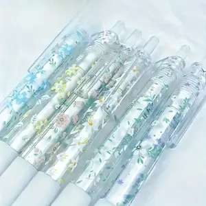 6 /12Pcs Retractable Gel Ink Pens - 0.5mm, Quick Dry Black Refill, Floral Design, Great for Smooth Writing on Journals and Office Stationery