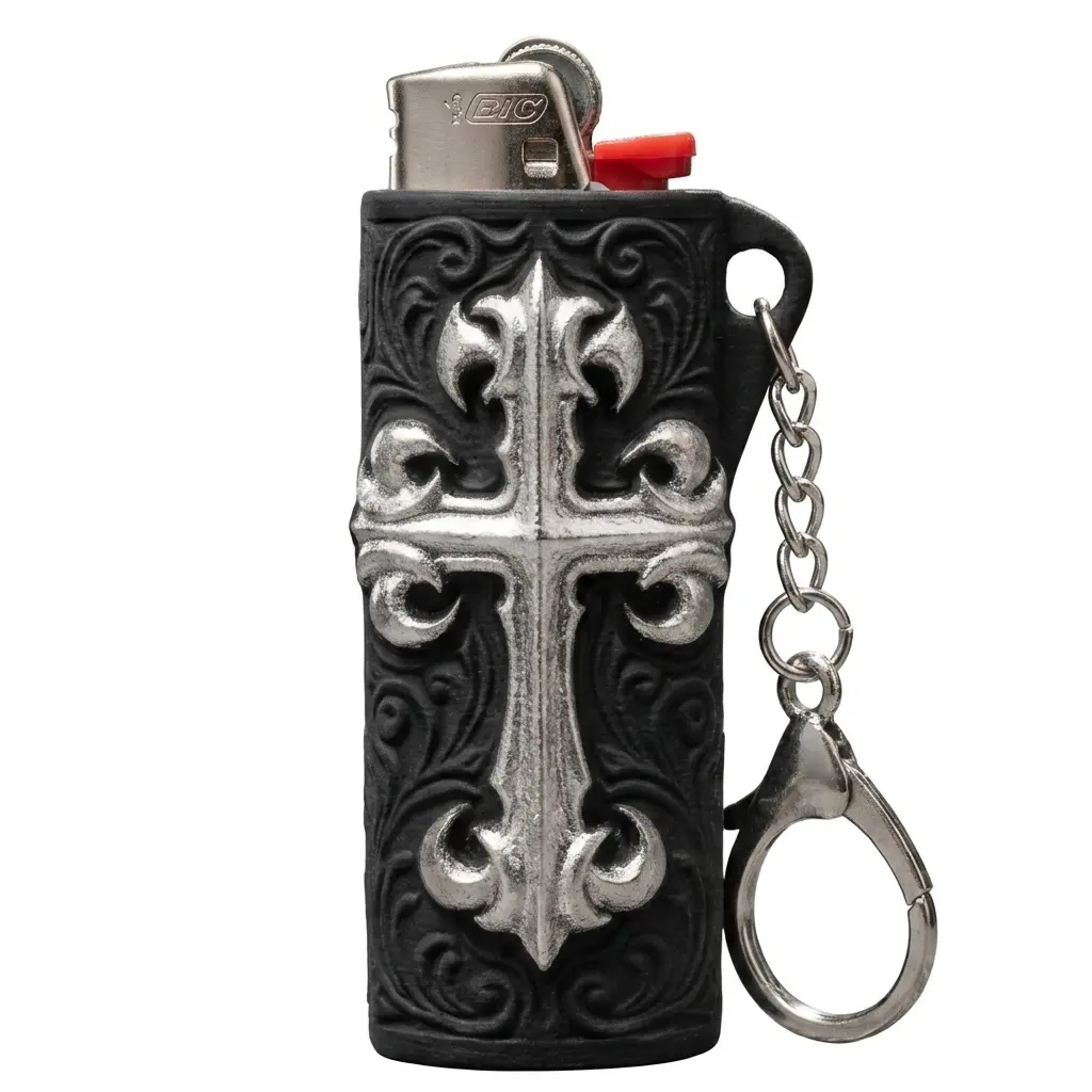 Gothic Cross Themed Decorative Lighter Shell Case - Compatible with J6 Style, Collectible Novelty Accessories, Empty Shell Only, No Lighter Included