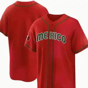 Red Mexico Baseball Jersey, Mexico Pride Button Up Fan Shirt