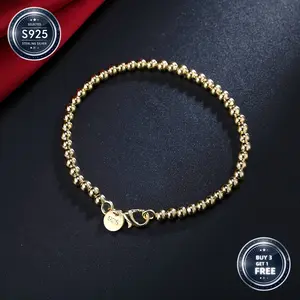 S925 Sterling Silver 4mm Bead Bracelet - Silvery And Golden Two Choices - Elegant, Fashionable, Classic, Unisex, Year-Round Versatile Jewelry.Perfect For Daily Wearing And Gifting, For Daily, Party, Vacation, Musical Festival, All Festival