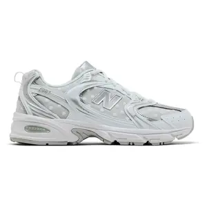 NEW BALANCE 530 Authentic Unisex Athletic Running Trainers - White Silver Metallic Polka Dots, Chunky Closed Round Toe, Breathable Multi-Tone Quirky Sleek Casual Trainers U530HFW, Breathable Running Sneakers
