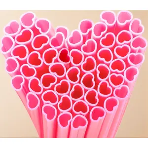 50pcs Heart Shaped Pink Straws 8mm Individually Wrapped Disposable Drinking Straws for Galentine's Brunches,Cocktail, Birthday Parties, Pastel Weddings & Bridal Shower Decorations