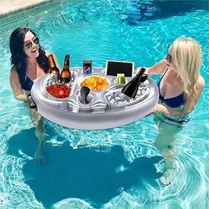 Silver Color Inflatable Pool Float, Pool Floaters, Beer Cooler for Parties, Portable Drink Holder for Outdoor Events, Perfect for Holidays and Gifts