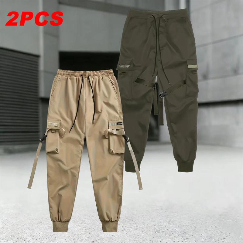 Men's Relaxed Fit Outdoor Hiking Pants Spring & Autumn, 2-Pack, loose work pants with multiple pockets, drawstring waistband, lightweight breathable fabric, perfect for hiking, camping, and everyday casual wear