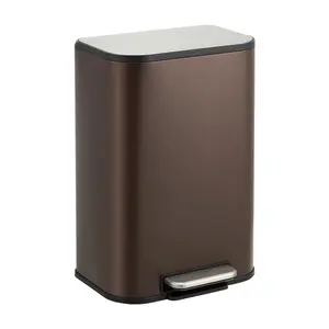 Slim Stainless Steel Kitchen Trash Can – Rectangular Step Pedal Bin with Soft-Close Lid, Removable Inner Bucket, Durable Waste Container for Home, Office, Bathroom, Living Room