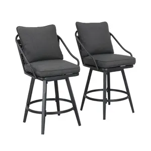 TOP SPACE 2 PCS Outdoor Patio Swivel Bar Stools with Wicker Backrest and Cushion