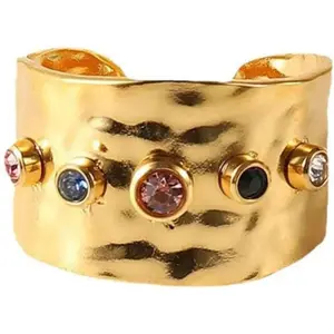 Wide Rings,Zirconia Stainless Steel Adjustable Rings for Women,Fashion Jewelry for Women