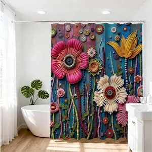 1pc Colorful Floral Bath Shower Curtain for Home Decoration and Bathroom Design Transformation, Bathroom Decoration Accessories