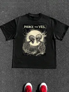 Men's Pierce the Veil Band Skull Print Fitted T-Shirt, Emo Rock Band Streetwear Street Style, Gothic Aesthetic Top, Music Daily Wear Essential