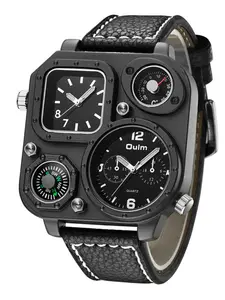 Rectangular Oversized Dial Men's Watch – Dual Movement, Dual Time Zone, Compass & Thermometer, Trendy Multifunctional Watch. Military Vibe, Trendy Gift Pick