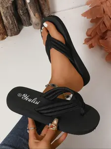 Women's Casual Plain Color Platform Slides, Summer Outdoor Beach Slippers, Fashionable Slippers for Indoor & Outdoor Wear, Walking Shoes