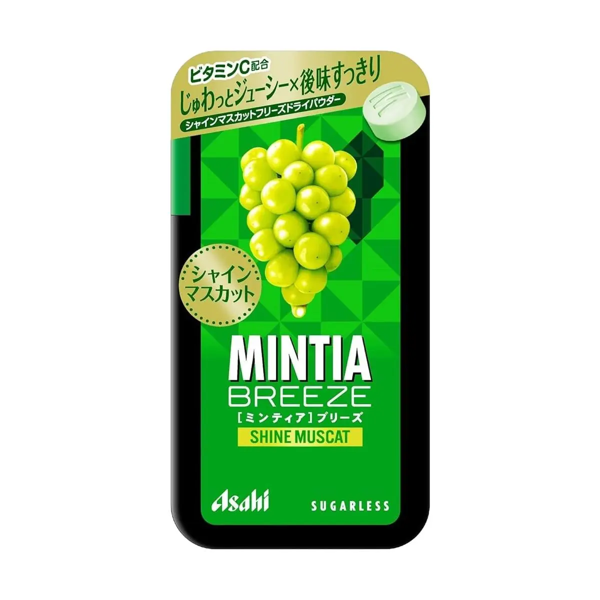 ASAHI MINTIA Breeze Sugar Free Mints Shine Muscat Grape Flavor 30 Tablets 22g Refreshing Vitamin C Candy