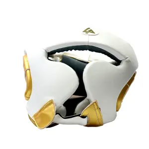 Last Punch White & Gold Heavy Duty Cheek Protection Training Boxing Headgear