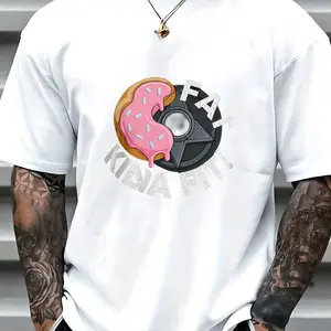 FAT KINDA FAT Donut Vinyl Record Graphic Tee - Oversized Streetwear Style 100% Cotton T-Shirt, Soft Breathable Summer Top with Ironic Pop Culture Design, Perfect Gift for Music and Food Lovers