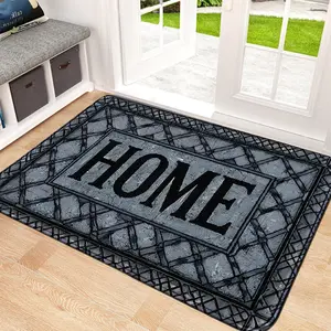 1pc Faux-Cashmere 100% Polyester Ins Navy-Diamond HOME ENTRANCE RUG, door light absorb slip-safe, calm style welcome first sight, stain-shield gap-free, machine-wash quick-dry family-friend gift