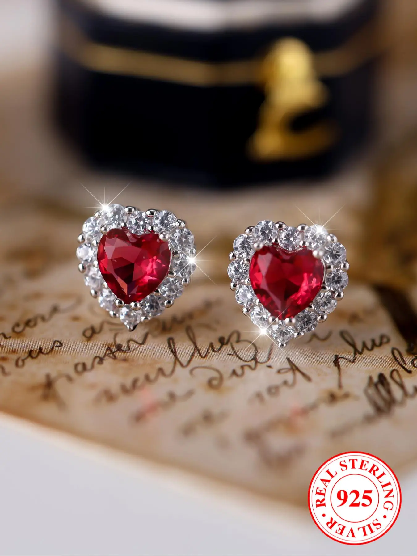 925 Sterling Silver Fashion Heart Shaped Rhinestone Decorated Shining Earrings, Good Earrings, High Quality Earrings, Elegant Jewelry for Women, Trendy All-match & Exquisite Jewelry for Birthday Gift