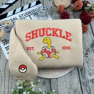 Shuckle Embroidered Sweatshirt,  Shuckle With Pokeball Embroidery Sweatshirt, Shuckle PKM Anime Unisex Sweater, Trendy Anime Crewneck Sweater For Men And Women, Gifts For Her, Matching Family Clothing