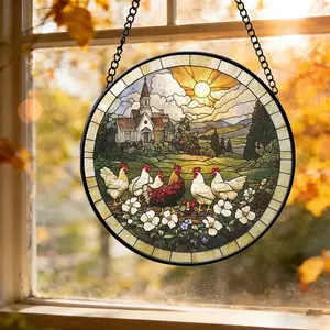 Chicken Hobby Stained Glass, Farmer Profession Suncatcher Decor, Rural Identity Art, Farm Animal Lover Suncatcher for Window
