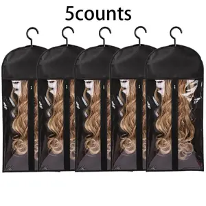 Wig Storage Bag, Zipper Transparent Dustproof Design Wig Storage Bag, Hair Extension Hanger, Wig Tool, Dustproof Cover Wigs Accessories for Salon & Home Dorm Use