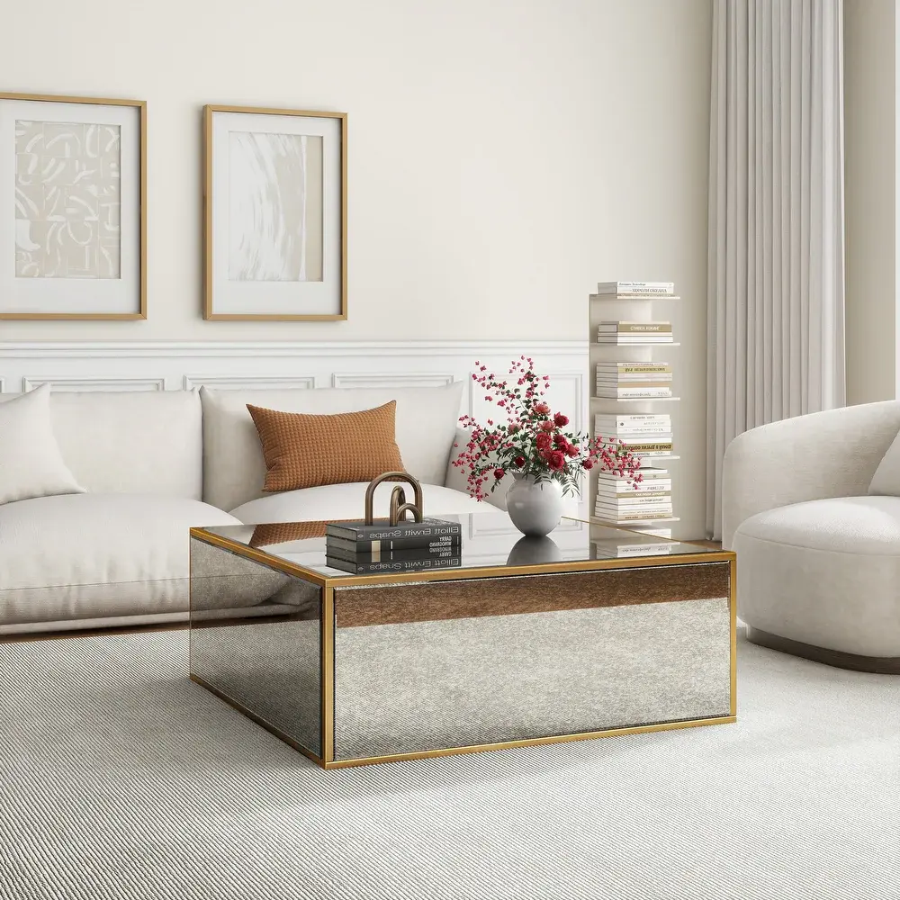 Vintage Square Coffee Table, Retro Style Mid-Century Piece, Modern Living Room Indoor Furniture Table for Home Use, Modern Coffee Table, Living Room Tables