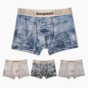 SHIQINUO Men's Trunks, Menswear, Stylish Casual Cooling Mesh Underwear with High Elasticity Support & Faux Denim Print, 4-Pack Available Mesh Splicing Briefs