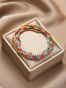 Colorblock Beaded Bracelet, Beads Bracelets, Fashionable Jewelry for Women & Girls, Trendy All-match & Exquisite Jewelry for Birthday Gift