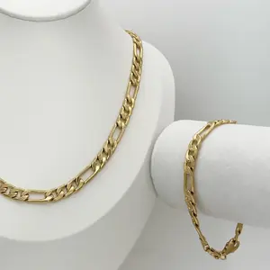 14k Heavy Plated Gold Figaro Set for Men and Women