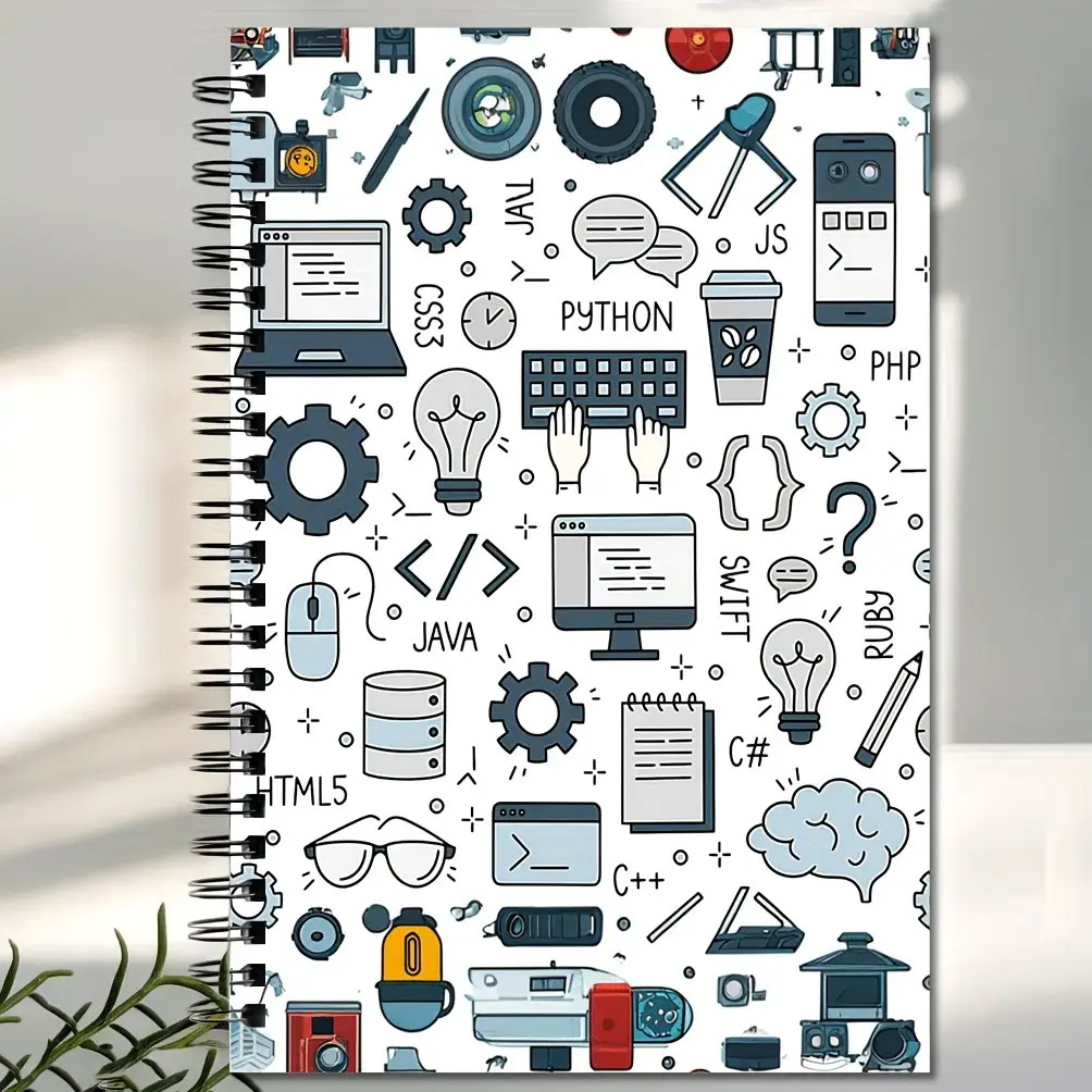 Programming Theme Hard Cover Spiral Notebook, Tech Style Diary Book, Durable Design, Perfect Gift for Developers Teachers Students