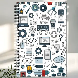 Programming Theme Hard Cover Spiral Notebook, Tech Style Diary Book, Durable Design, Perfect Gift for Developers Teachers Students