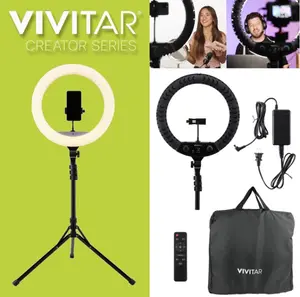 Vivitar 18-Inch LED Ring Light with 63-Inch Stand, Phone Stand, Wireless Remote & Carry Bag - Portable Selfie Lighting Kit for Mobile Use