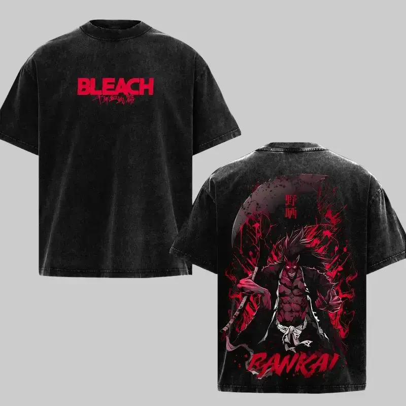 Retro Vintage Kenpachi Zaraki Bleach Unisex Oversize Anime Manga Washed Heavyweight Cotton T-shirt, Gift For Bleach Fan, Anime Lover