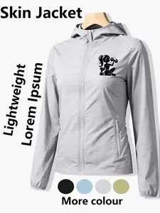 Women's Hooded Skin Jacket With Fitness Girl Print All Season Lightweight Breathable Windbreaker Loose Slim Fit Comfortable Skin Friendly Multiple Colors Ultra Light Portable Versatile Daily Wear Commuting Travel Outdoor Casual Sun Protection Jacket