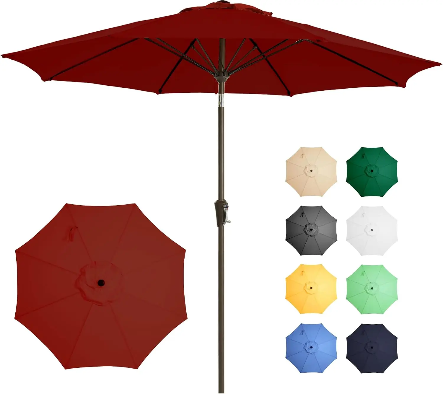 Ayge Patio Umbrella 9 FT Outdoor Table Umbrella Fiberglass for poolside red | Fiberglass frame, 8 ribs, tilt & crank. UPF50+ waterproof canopy. Wind-resistant. For outdoor table, patio, backyard.