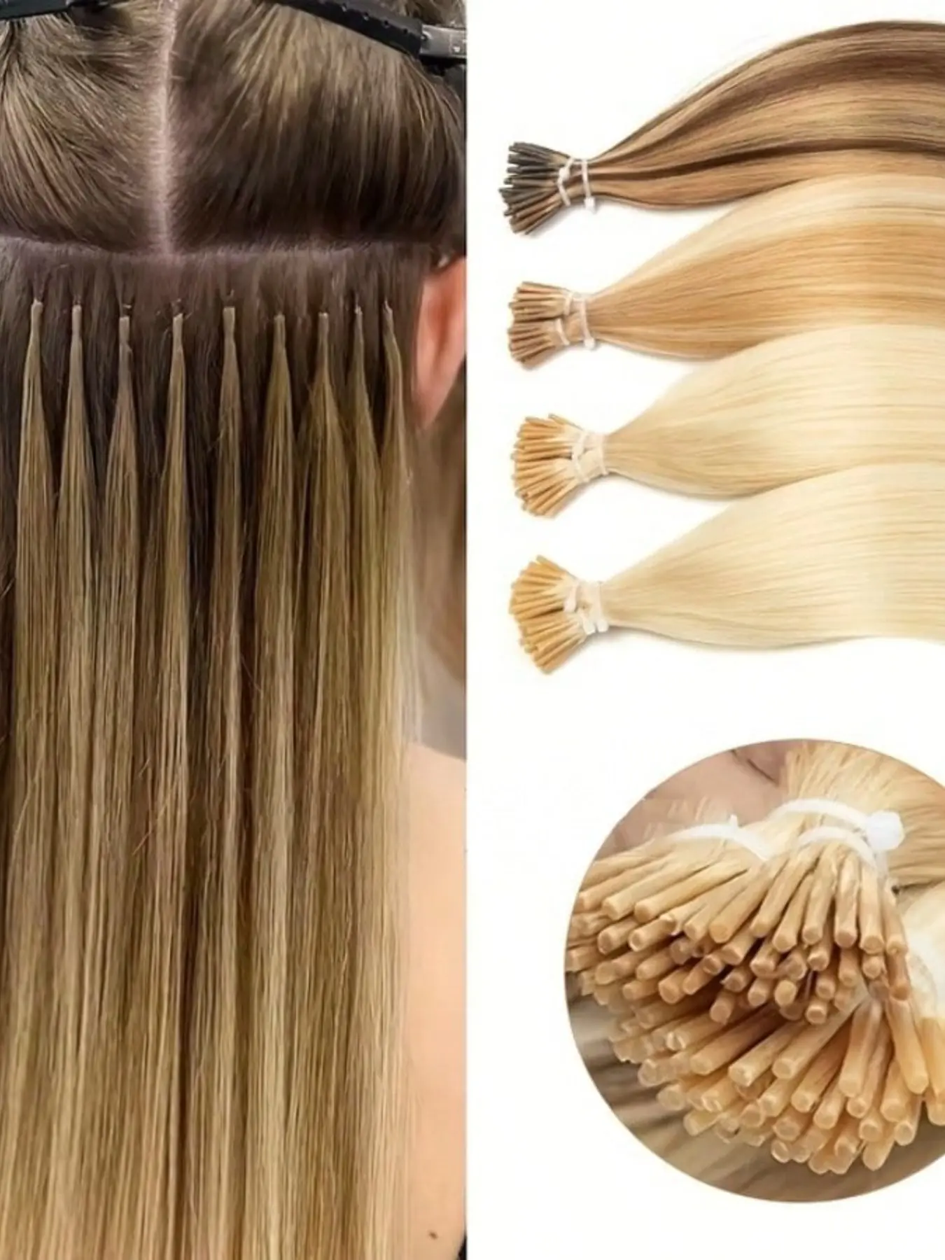 50pcs Pre-Attached I-Tip Straight Hair Extensions, Real Human Hair, Micro Loop Technology, Luxury Adhesive Hair Pieces for Styling
