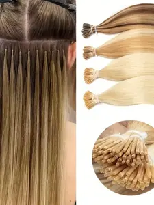 50pcs Pre-Attached I-Tip Straight Hair Extensions, Real Human Hair, Micro Loop Technology, Luxury Adhesive Hair Pieces for Styling