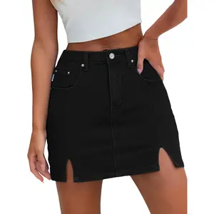 Genleck High Waisted Denim Skort with Side Slits - Cute & Comfy Jean Shorts for Women